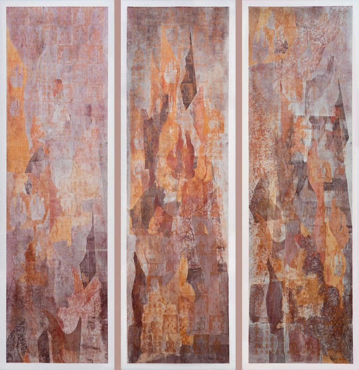 Satish Gupta Fire, 2016 Mixed media on Canvas 68 x 21 in. (Each work) 172.7 x 53.3 cm