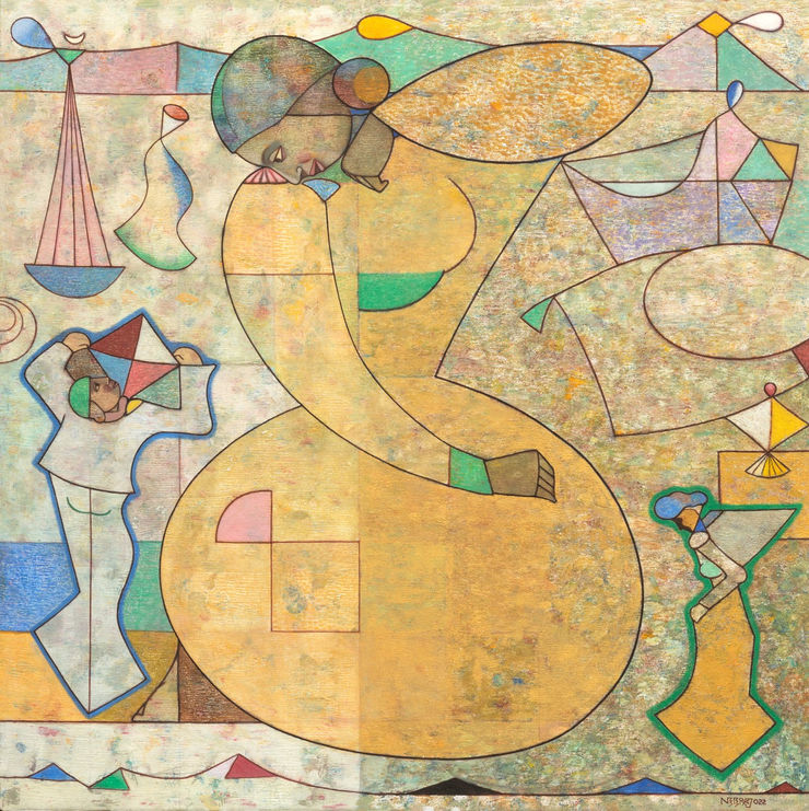 Neeraj Goswami Boy with a kite, 2022 Acrylic on canvas 36" x 36" 91.44cm x 91.44cm