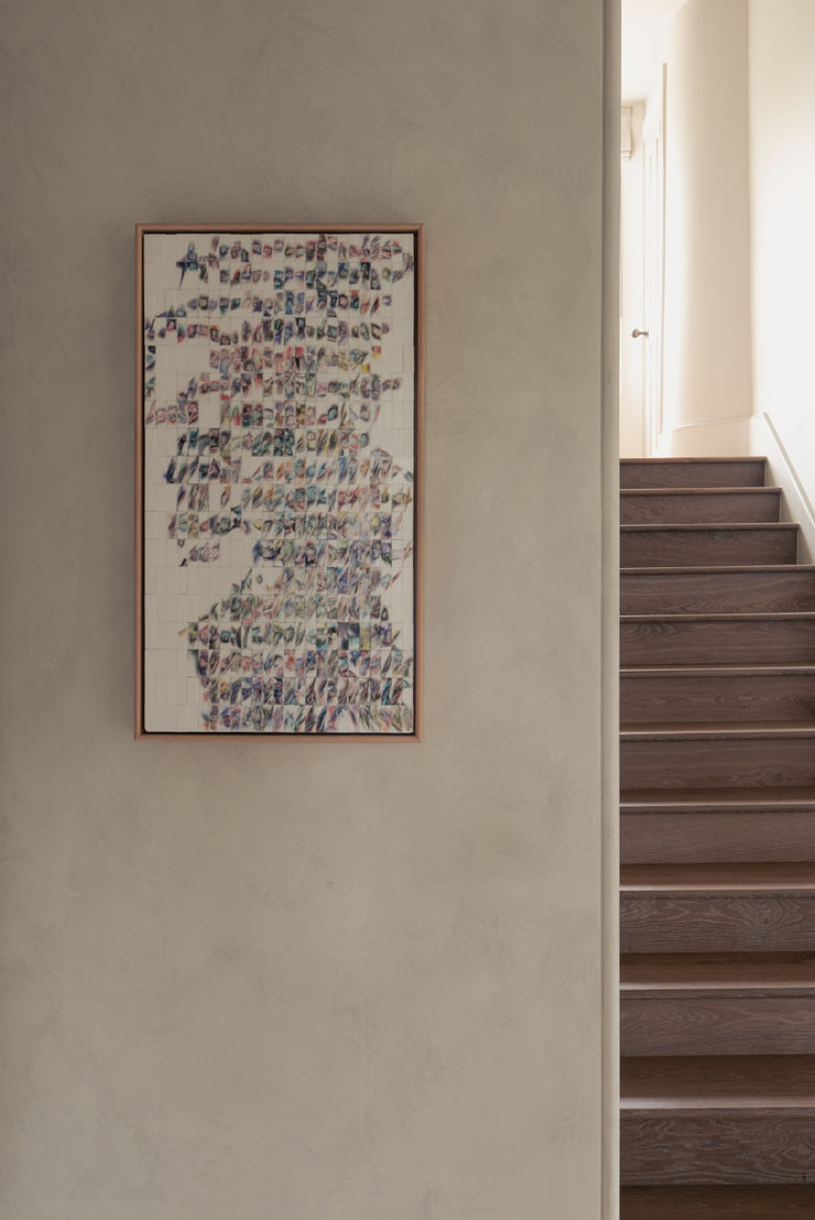 Sophie Hing Yee Cheung Erasing News: While the Stump Traces a Woman's Body, 2024 UK newsprint ink on erasers 77 x 41.3 cm 80 x 44.8 cm framed