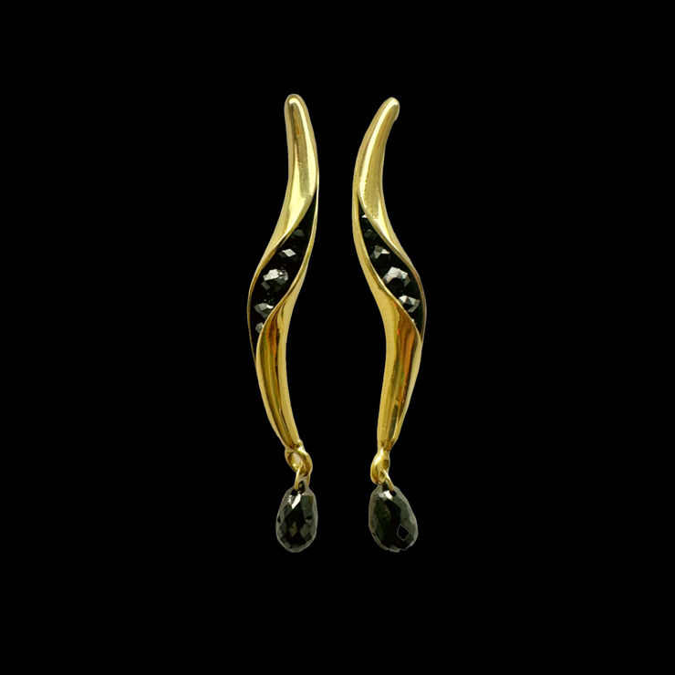 Wave Link Earrings with Black Diamonds by Fringe Gallery studio jeweler Timo Krapf