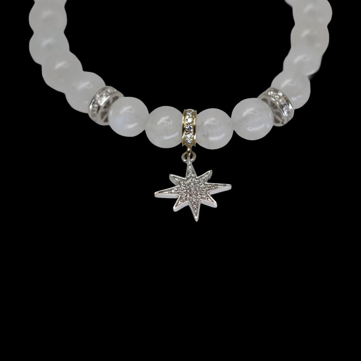 White gold, diamond, and moonstone bead bracelet by Fringe Gallery jeweler Loree Rodkin