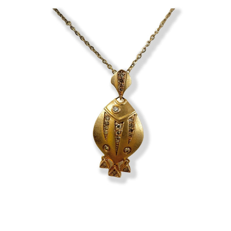 Brown diamond fish necklace by slate gray gallery studio jeweler nayla arida