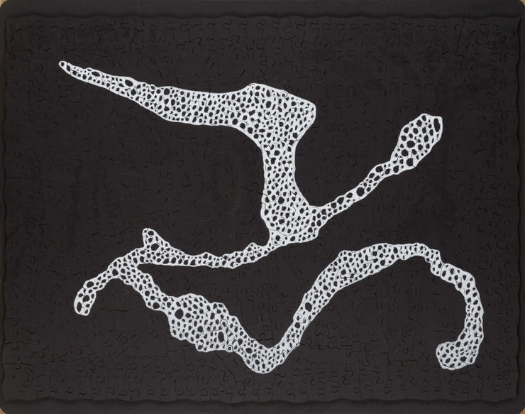 If only I&rsquo;d known | 2020 China ink, marker and posca on hausehold and retrieved wood puzzles 48 x 60.8 cm - 18.9 x 23.9 inch