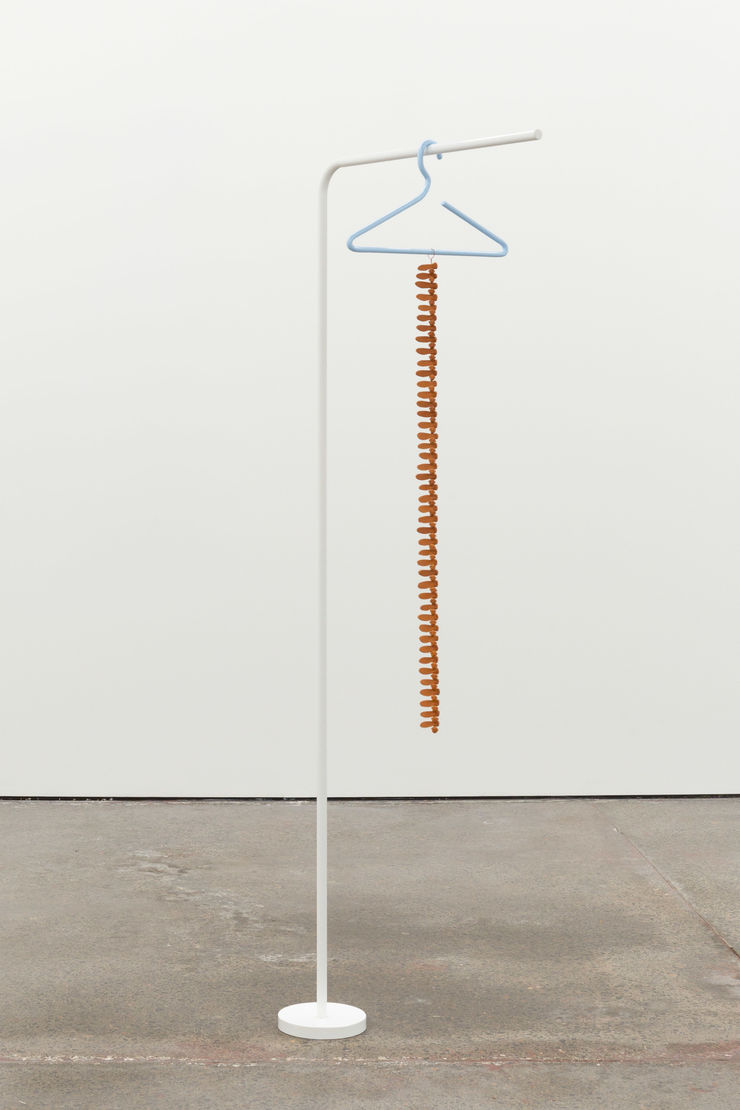 Zina Swanson Falling and Worn, 2025 Terracotta, powder-coated steel 165.5 x 67.5 x 41 cm 65 1/4 x 26 1/2 x 16 1/4 in