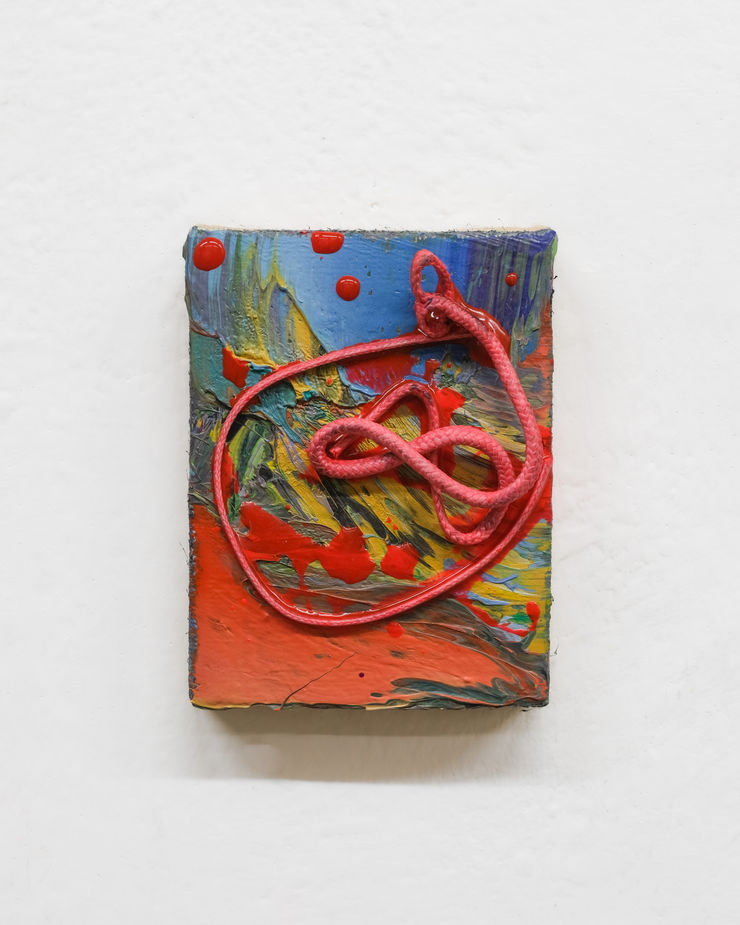 WOLF + ORNAUER o.T. (OW6), 2025 Fallschirmleinen, Epoxyharz und Öl auf Leinwand 16 x 12 cm