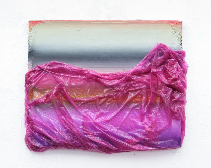 WOLF + ORNAUER o.T. (OW35), 2025 Fallschirm, Epoxyharz und Öl auf Leinwand 50 x 60 cm