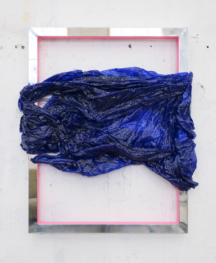 Clemens Wolf Parachute Painting, 2026 Fallschirm, Epoxyharz auf Stahlrahmen 78,5 x 61 cm