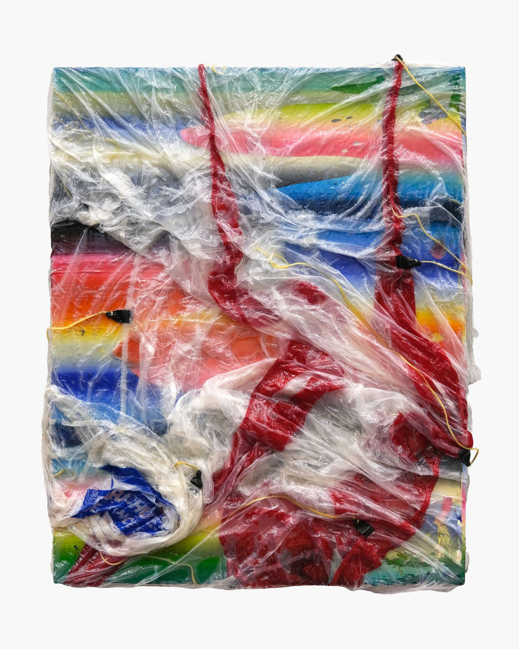 WOLF + ORNAUER o.T. (OW41), 2026 Fallschirm, Epoxyharz und Öl auf Leinwand 100 x 80 cm