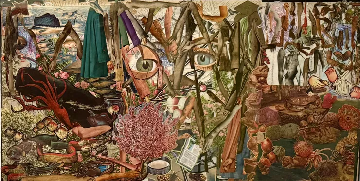 Two Eyes, 2024 Collage on board 10 1/2 x 20 1/2 inches Framed dimensions 19 3/4 x 29 3/4 inches