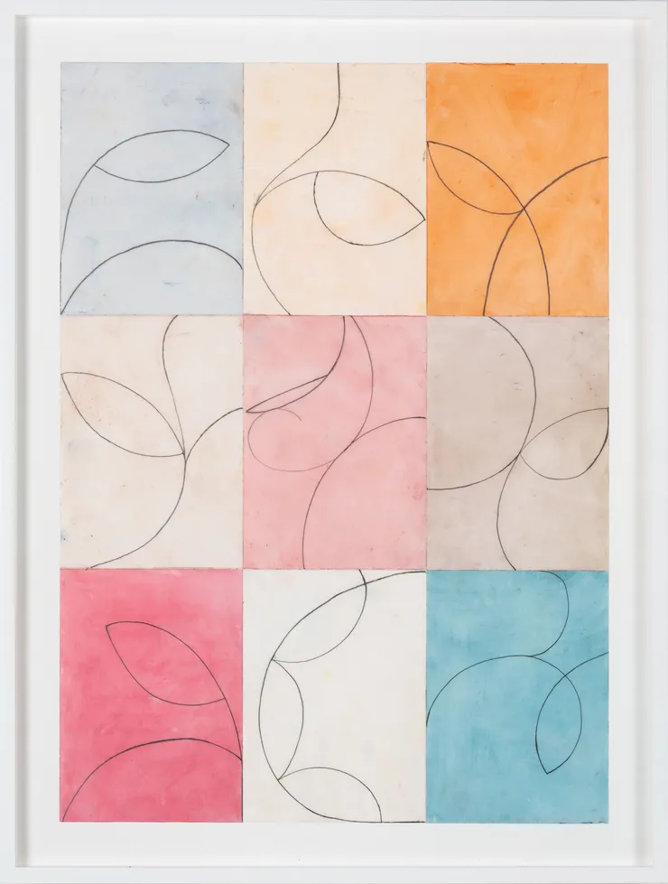 Untitled (Linear Moves 1), 2025 Oil pastel and pencil on drafting film 21 x 15 inches Framed dimensions 24 x 18 inches