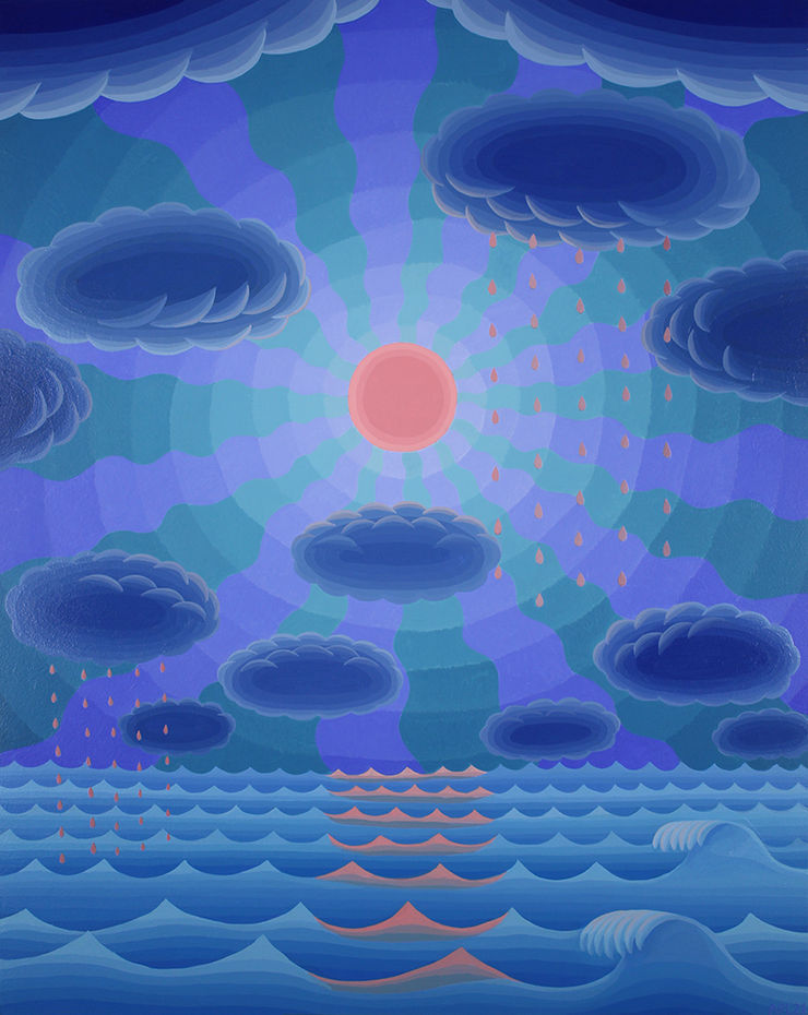 Amy Lincoln, Blue Seascape with Pink Moon, 2021