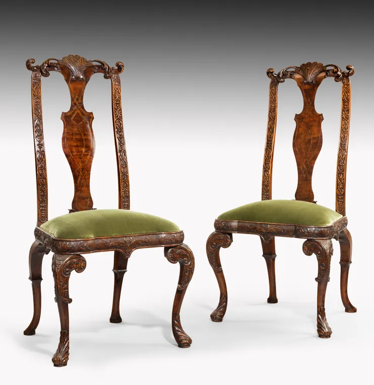 Pair of George I Carved Walnut Side Chairs