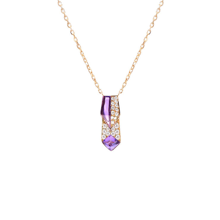 Simone Jouer: Edgy Arrow Necklace 18K Yellow Gold Amethyst: 2 pieces Diamonds: 21 pieces - 0.11 carat