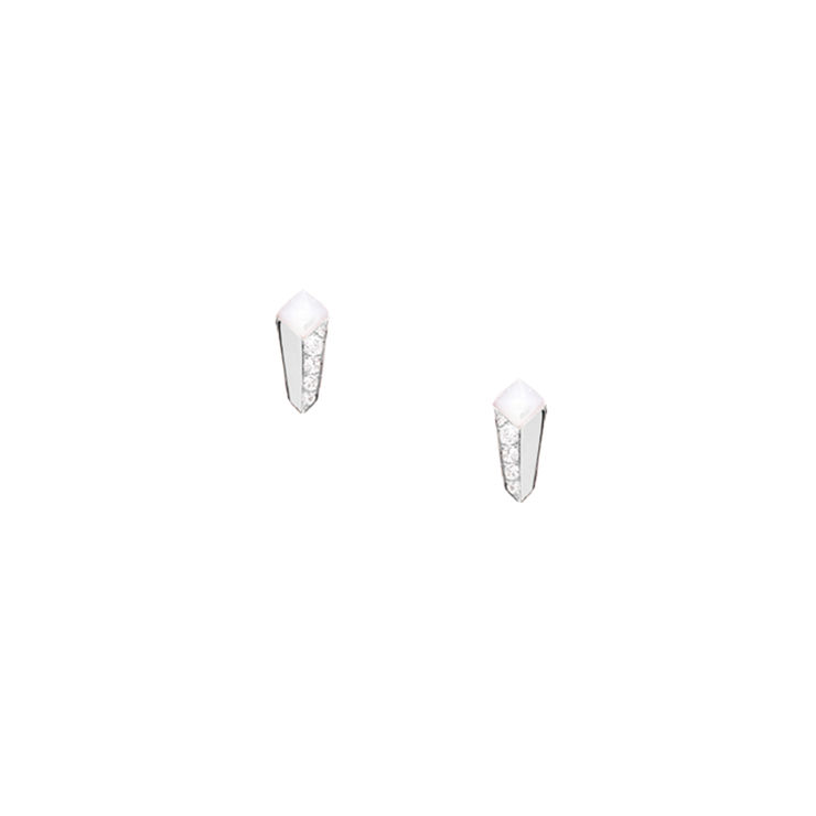 Simone Jouer: Edgy Studs 18K White Gold White Mother-of-pearl: 2 pieces Diamonds: 10 pieces - 0.11 carat