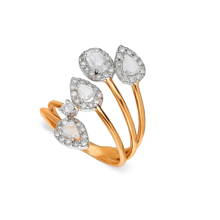 Terzihan Everose: Gardenia Ring 18k Rose Gold ring with White Diamonds: 1.19ct, F Color VS Clarity Full Cut & Rose Cut Solitaire Pieces