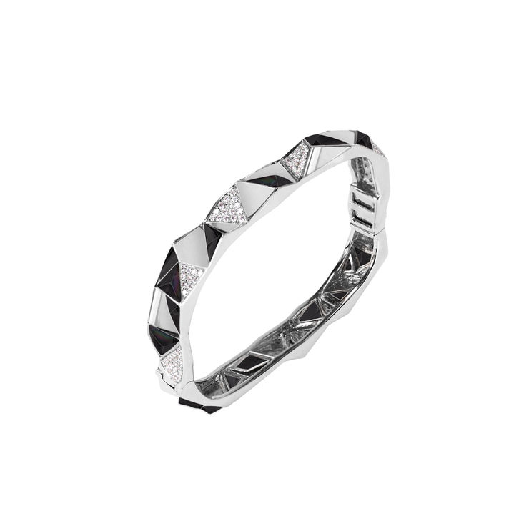 Simone Jouer: Edgy Bangle 18K White Gold Black Mother-of-pearl: 21 pieces Diamonds: 88 pieces - 0.70 carat