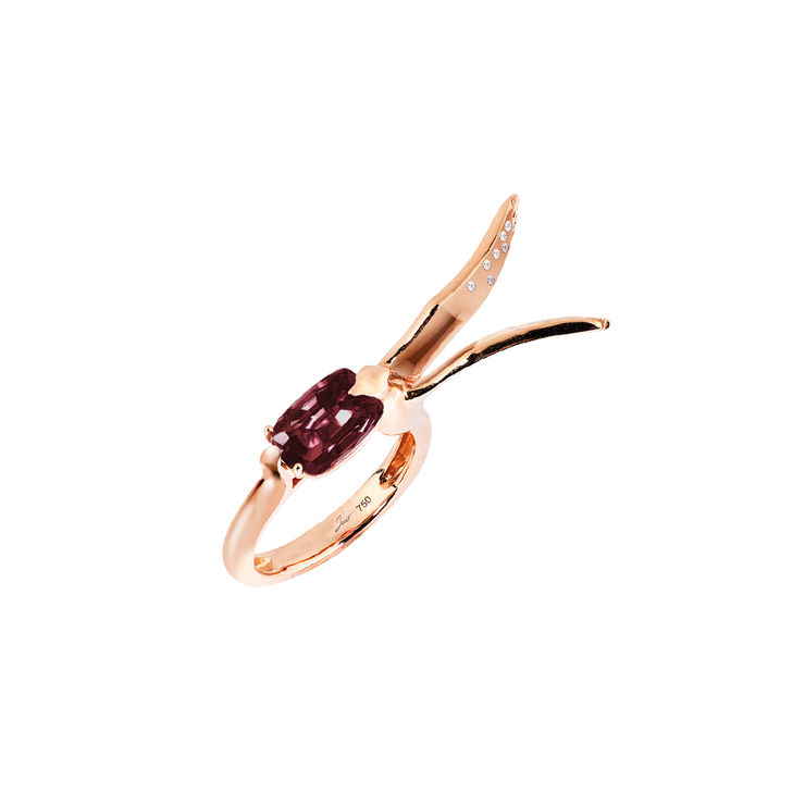 Simone Jouer: Lover Hope Ring 18K Rose Gold Red Garnet: 1 piece - 2 carats Diamonds: 14 pieces - 0.12 carat