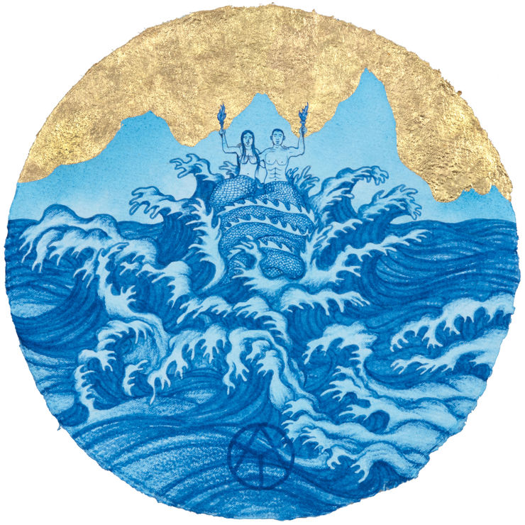 姚瑞中 Yao Jui-chung, 天龍(國)八部:愛如潮水(改繪李公麟「羅漢渡海圖」), 2022