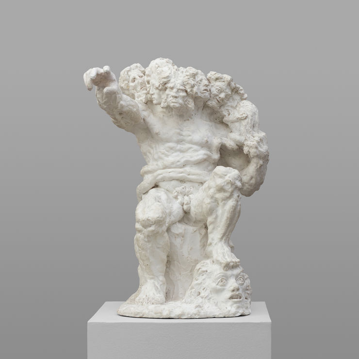 Aksel Waldemar Johannessen, Multi-Headed Giant, Possibly Thrivaldi, with a Portrait of Henrik Ibsen, 1917