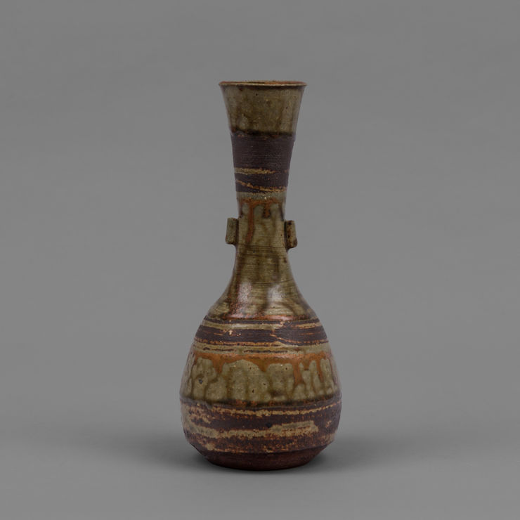 Janet Leach, Tall bottle vase with lugs, c.1985