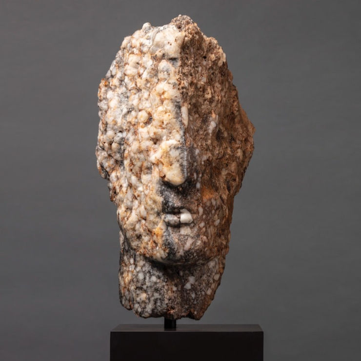 Emily Young, Shades of Grey Crystal Head, 2022