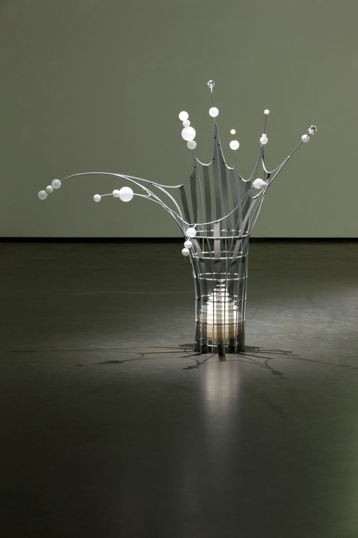 Dennis Oppenheim Splash Building, 2009 powder coated steel rod, steel rod, acrylic rod, globes, acrylic sphere, cast fiberglass, fasteners