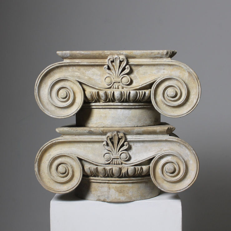 Pair Of Coade And Sealy Coadstone Ionic Capitals ( sold )