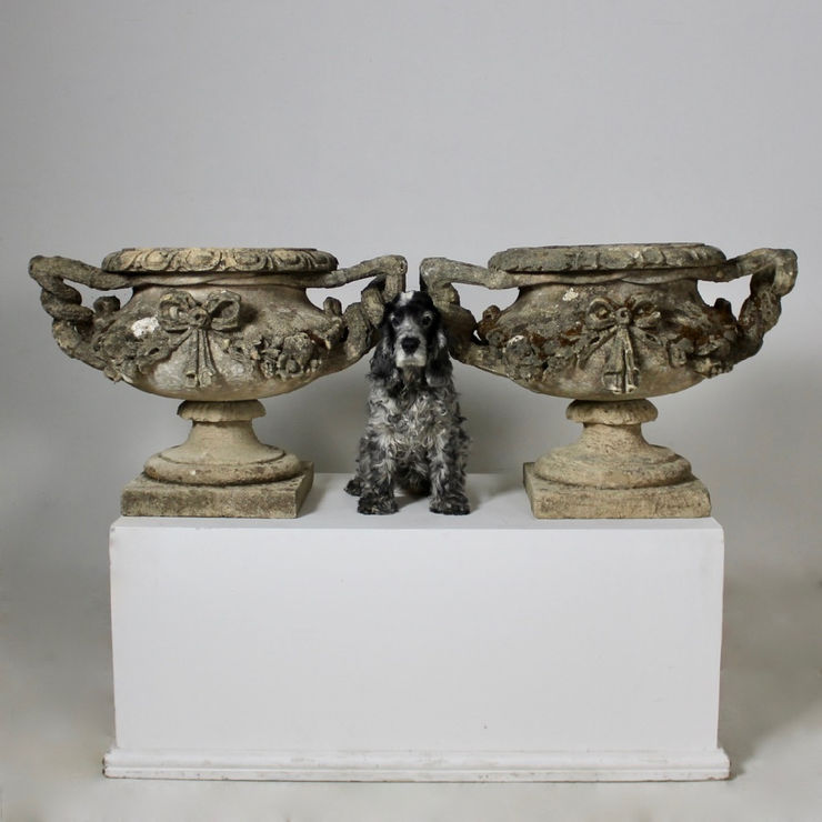 Pair Of 18th Century Carved Bath Stone Garden Urns ( sold )