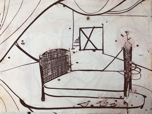Sharon Horvath Kate's Bed with Birds 2008 ink and dispersed pigment on paper 19 x 25 inches
