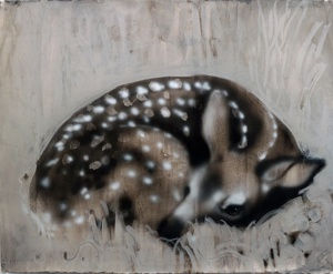 Joseph Peragine Love Me Til my heart stops acrylic on canvas fawn