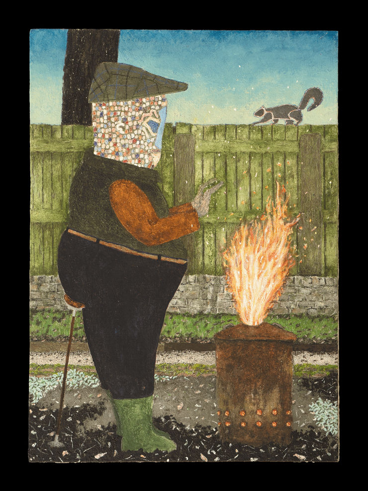 Backyard Burner He does exist, not far from here, His arse is large, his skin is queer. The stick is thin, but very stout, The squirrel’s building to a rout, The fire’s swelling in the bin, But he is sound, and calm within.