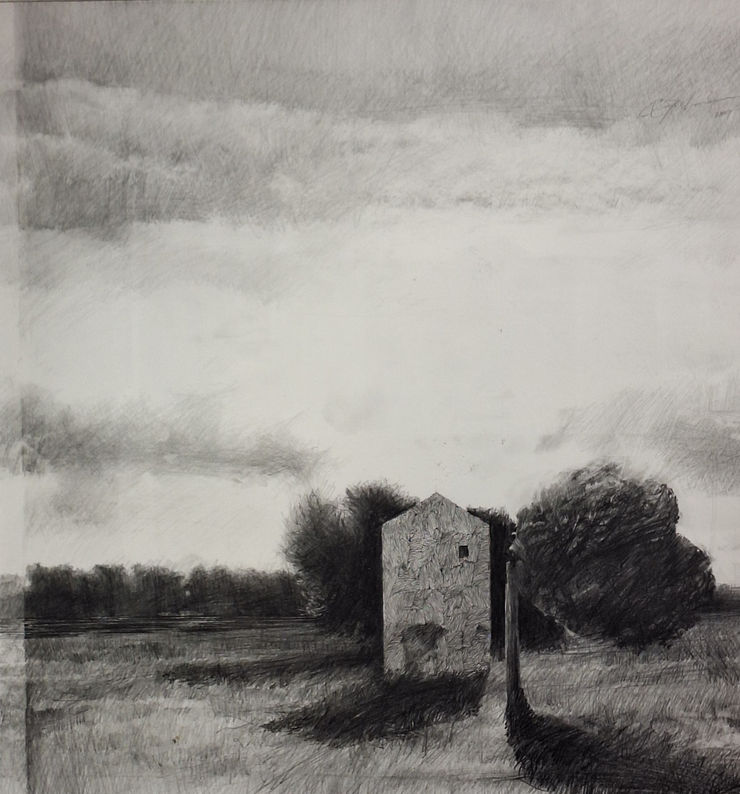 Craig Spilman, House in a Field with a Broken Heart-Shaped Tree