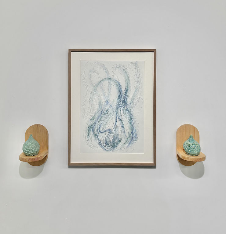 Blue The Second Breath 2025 Mixed Media On Paper Ceramic Wood Dimensions Variable