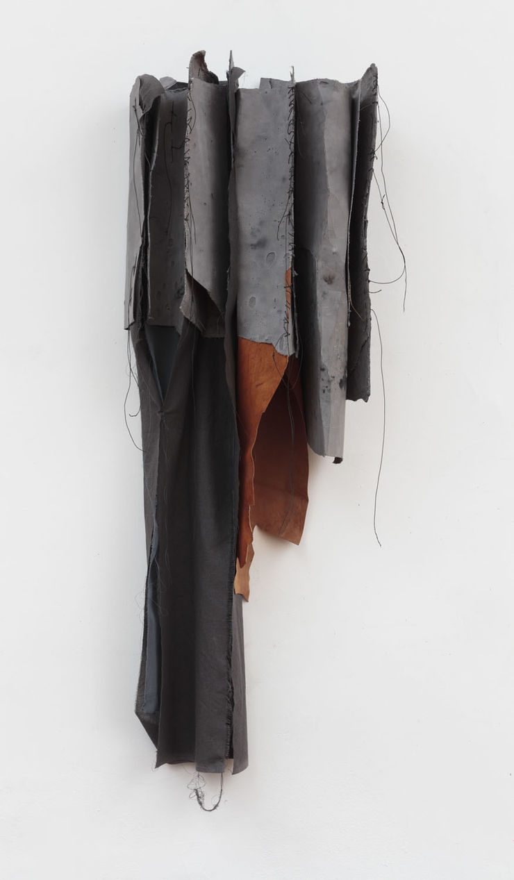 Tom&aacute;s D&iacute;az Cede&ntilde;o Moving Feathers, 2018 pressed plaster, pigments, linen fabric, leather and waxed thread 95 x 45 x 24 cm (37.40 x 17.72 x 9.45 in)