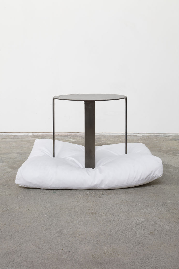 Lukas Gschwandtner Drawing of a stool, 2023 steel, feathers and cotton 30 x 35 x 35 cm (11.8 x 13.8 x 13.8 in)
