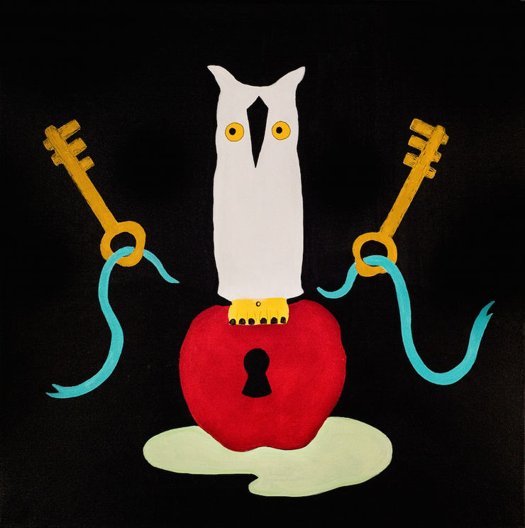 Uglan Úr Hólmavík / The Owl from Hólmavík, 2017 Acrylic paint and ink on canvas 50 x 50 cm GKF0038