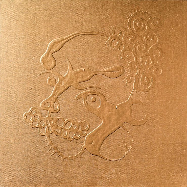 Kona með skegg / Woman with beard, 2018 Acrylic paint and ink on canvas 50 x 50 cm GKF0022