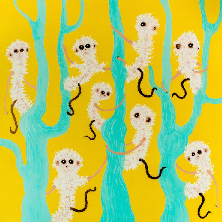 8 Apar / 8 Monkeys, 2018 Acrylic paint and ink on canvas 90 x 90 cm GKF0052