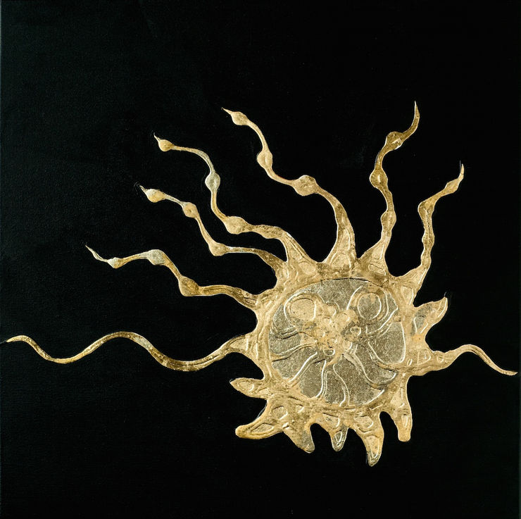 Halastjarna / Comet, 2018 Acrylic paint and gold leaves on canvas 70 x 70 cm GKF0054