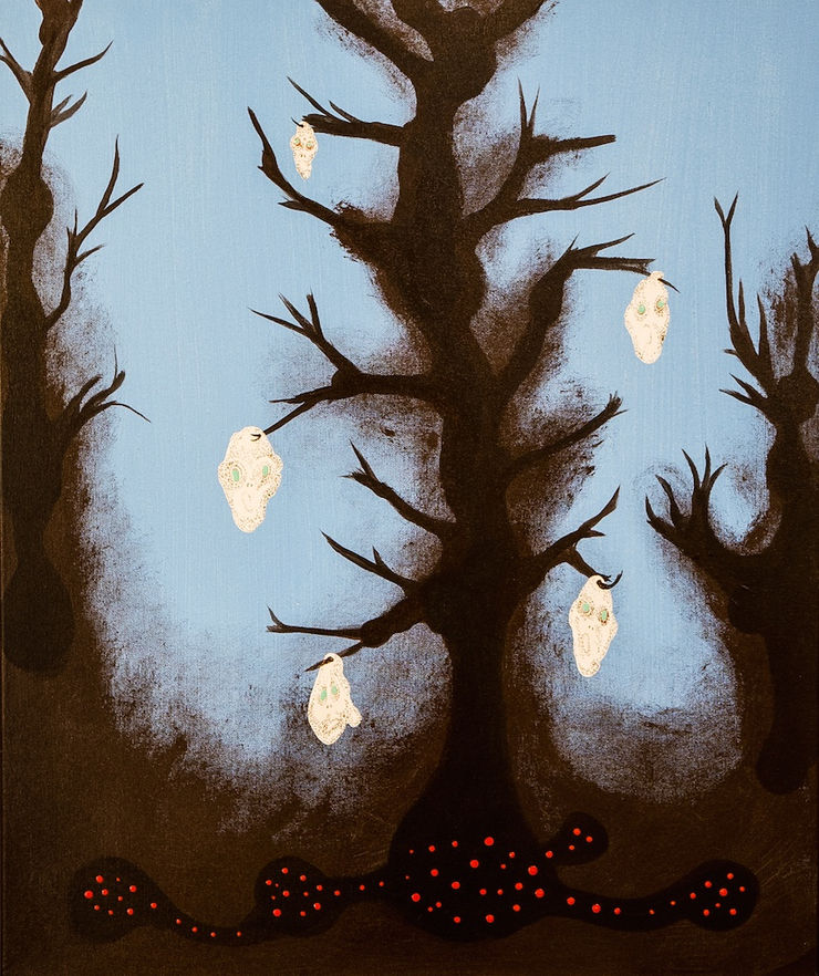 Sálnaskógur / Soulwoods, 2017 Acrylic paint and ink on canvas 60 x 50 cm GKF0033