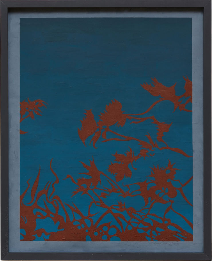 Í minningu Karl Kvarans, azul blue, cadmium red nr. 1, alizarine crimson, 2016. gvass á pappír / gouache on paper. 54 x 67 cm