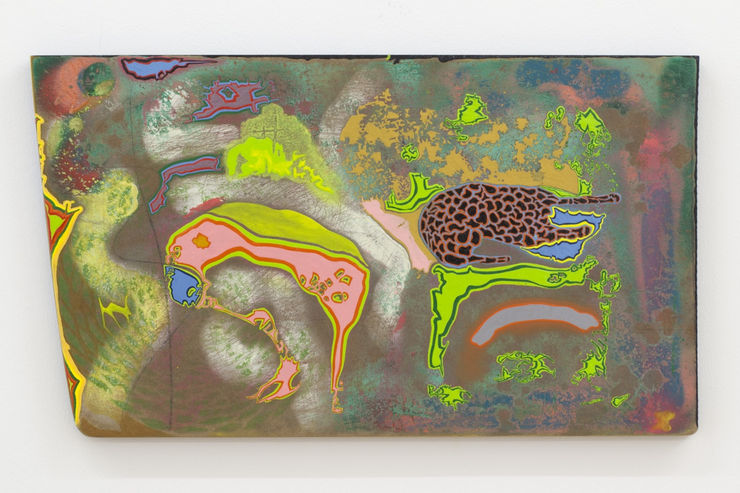 Two Guns, 2015 Blönduð tækni á fundinn við / Mixed media on found wood 30 x 52,5 cm (11 3/4 x 20 5/8 in) DÖH0022