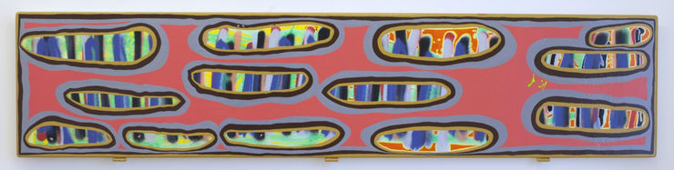 Bordello, 2015 Blönduð tækni á fundinn við / Mixed media on found wood 33 x 147 cm. (12 15/16 x 57 13/16 in.) DÖH0015