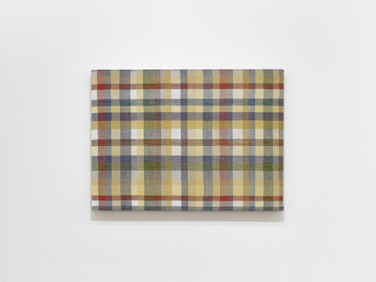 Krækilyng, hvönn, loðvíðir, vallarsveifgras, hrútaberjalyng I, 2014 Handofin ull, hör, jurtalitur, akrýllitur Crowberry, Angelica, Willow, Common Meadow-grass, Stone Bramble I, 2014 Handwoven wool, linen plant dye, acrylic paint 36 x 50 x 2 cm