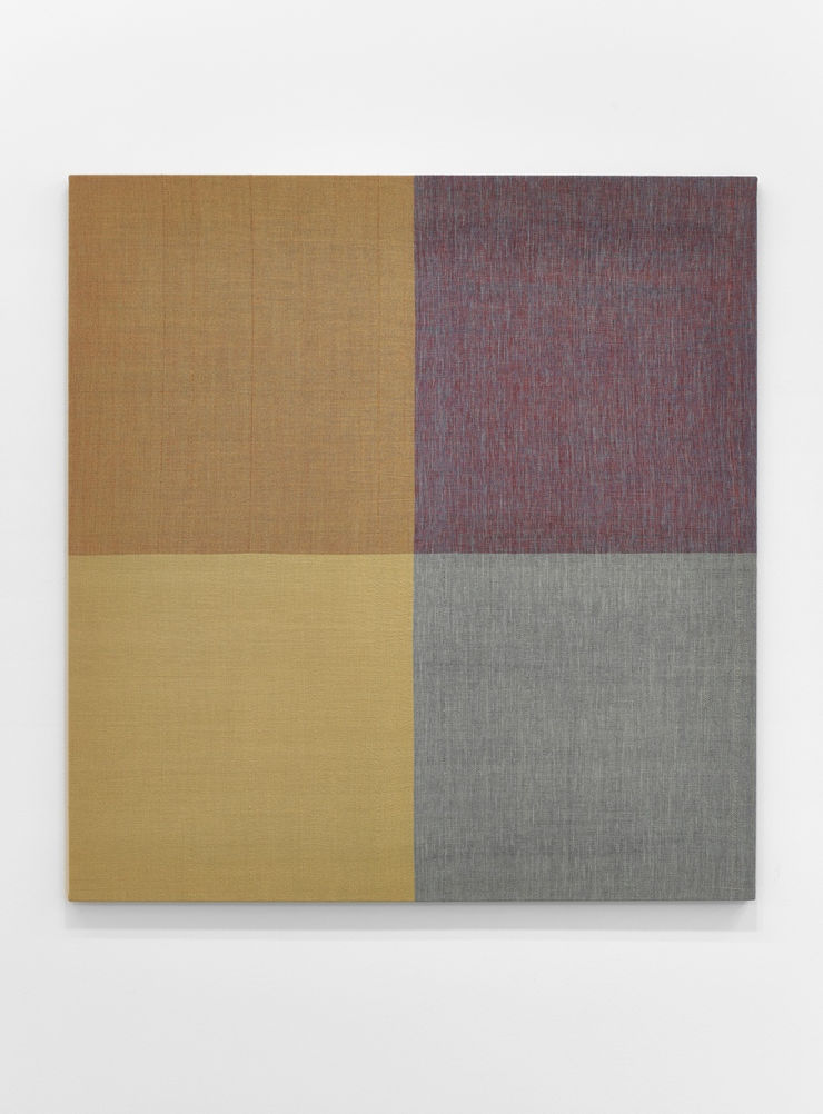 Hvönn og gullvíðir, 2014 Handofin ull, hör, jurtalitur, akrýllitur Angelica and Tea Leaved Willow, 2014 Handwoven wool, linen plant dye, acrylic paint 95 x 90 x 2 cm