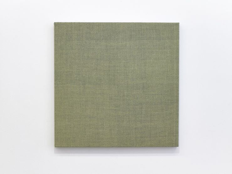 Mjaðjurt II, 2014 Hringjavaðmál, hör, ull, jurtalitur, akrýllitur Meadowsweet II, 2014 Goose eye weave, linen, wool, plant dye, acrylic paint 49 x 49 x 2 cm