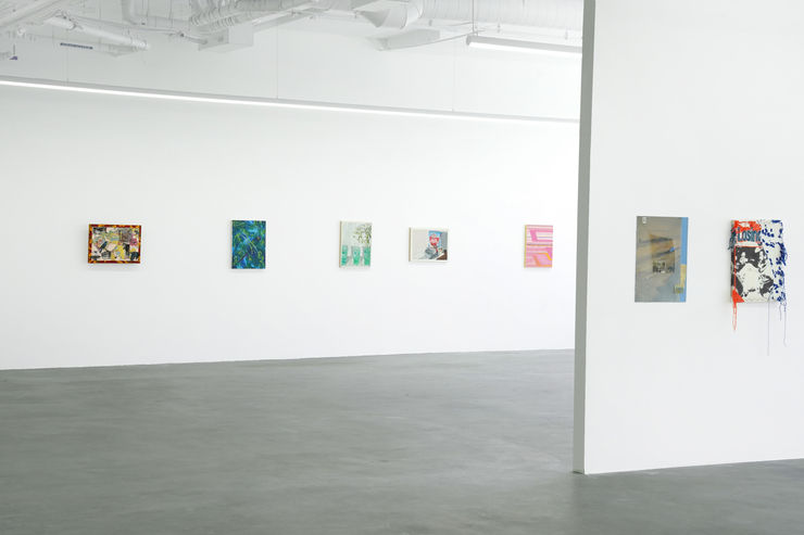 installation view of the gallery with paintings on the walls