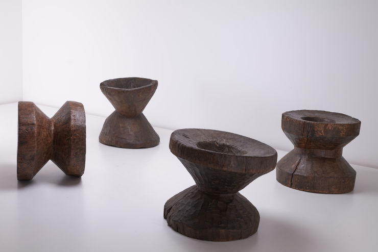 Tribal, Nagaland Large Sculptural Mortar , early 20th Century Single piece solid hollock wood From the tribal are of NE India, Nagaland. Scattered