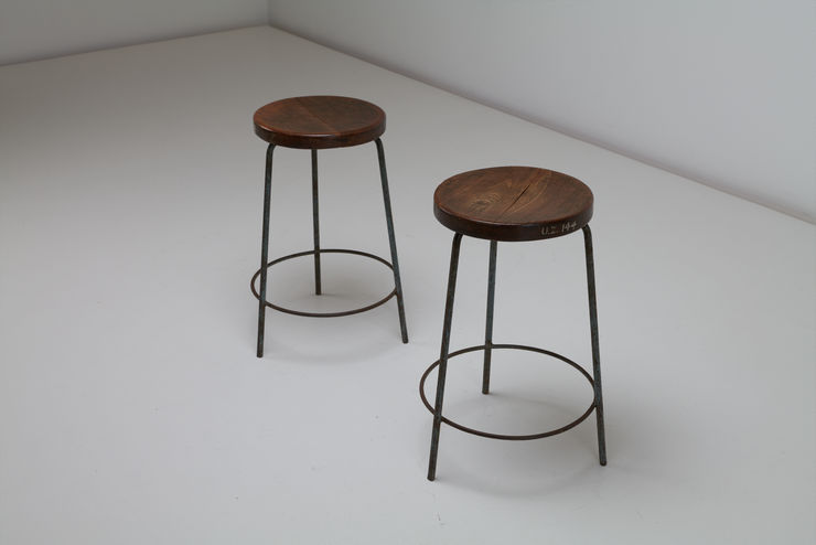 A vintage set of Pierre Jeanneret stools, Chandigarh India Vintage London Specialist