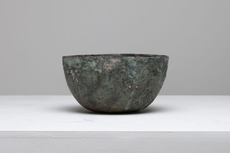 Paul Philp Green Bowl , 2010s Stoneware with mixtures of clay. Artists seal on base. Front view